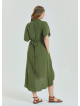 V Neck Pleated Detail Khaki Casual Plus Size Dress 4607